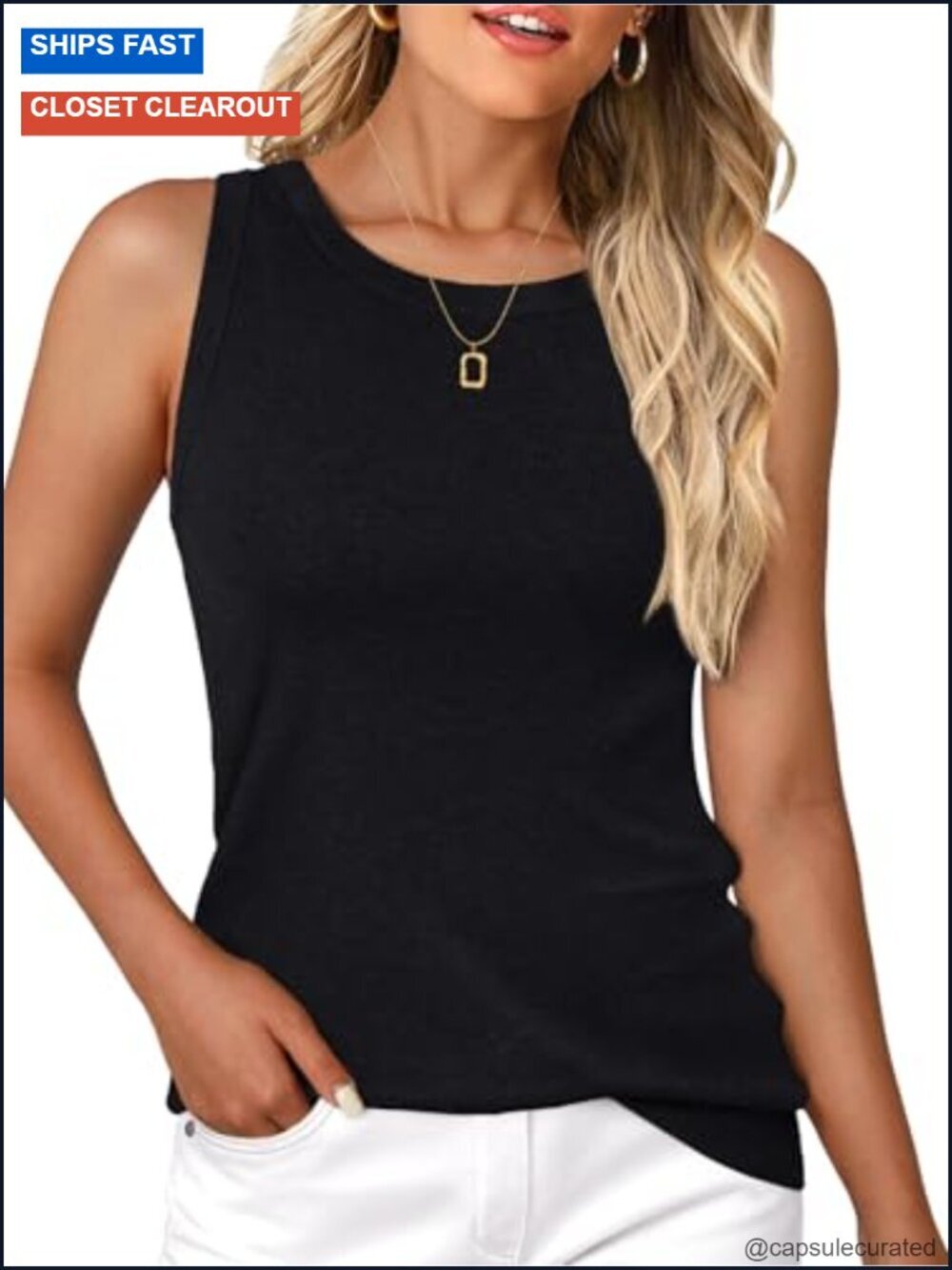 Wool Blend Knit Tank Top Sleeveless Crew Neck Soft Sweater